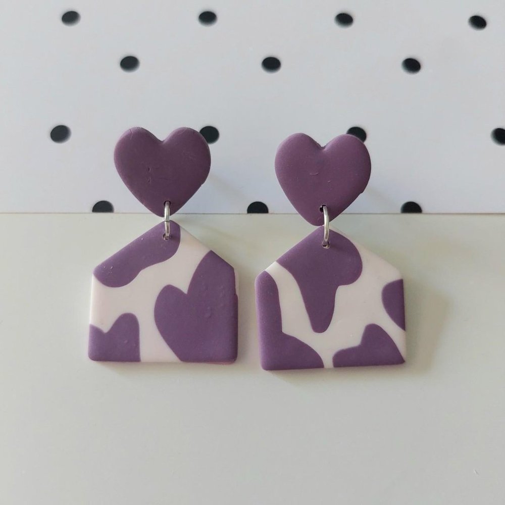 Cow Print House Earrings - Picture 1 of 2